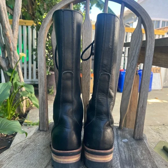 90s knee high lace up boots genuine leather logger black Skechers goodyear welt - Picture 6 of 16